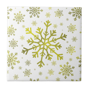 Carreau Pretty Gold Noël Snowflakes sur Winter White