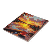 Carreau Pretty Lake Side View of a Sunrise and Warm Coffee (Côté)