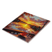 Carreau Pretty Lake Side View of a Sunrise and Warm Coffee (Côté)