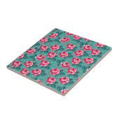Carreau Pretty Pink Roses and Polka Dot Pattern on Teal (Côté)