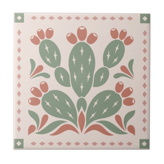 Carreau Prickly Pear Cactus - Southwest Folk Pattern (Devant)