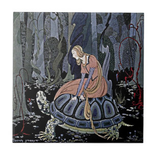 Carreau Princess Rides a Turtle Enchanted Magic Witch Art