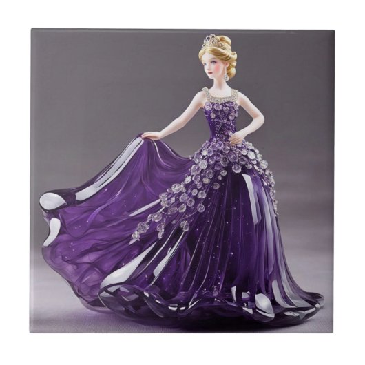 Carreau princesse en verre cristal avec robe violette (Devant)