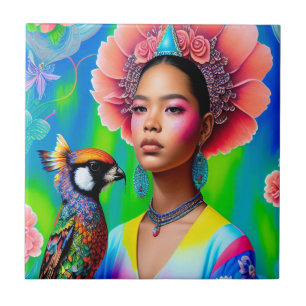 Carreau princesse florale avec oiseau