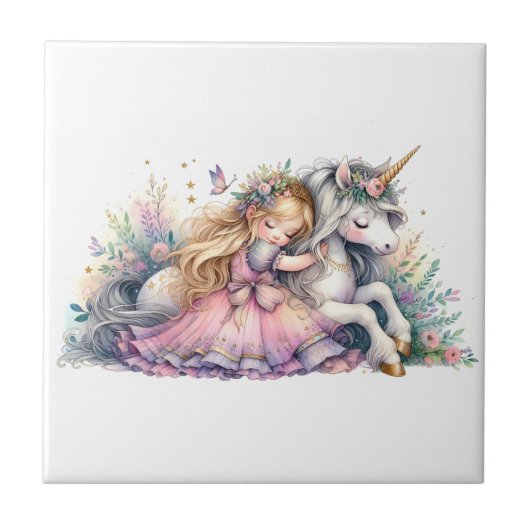 Carreau Princesse Licorne Pastel Conte de Fée Fantastique (Devant)