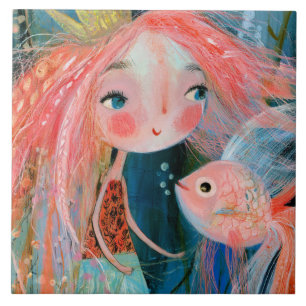 Carreau Princesse Sirène Avec Ami Poisson Rose