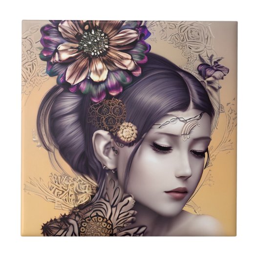 Carreau Princesse Steampunk avec une fleur couleur cuivre (Devant)