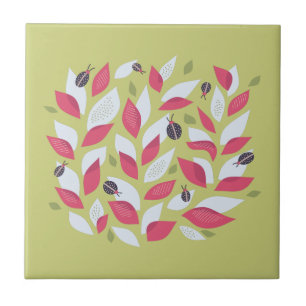 Carreau Printemps Abstrait Feuilles botaniques roses Ladyb