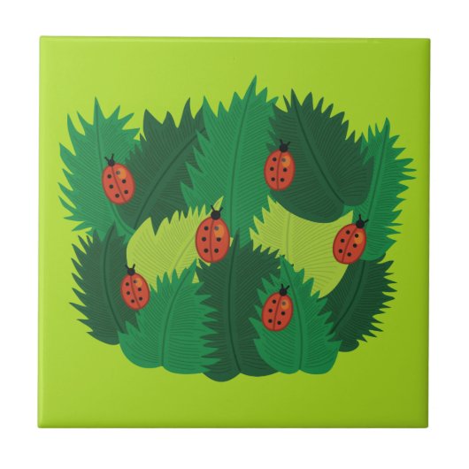 Carreau Printemps vert de feuille et de coccinelles (Devant)