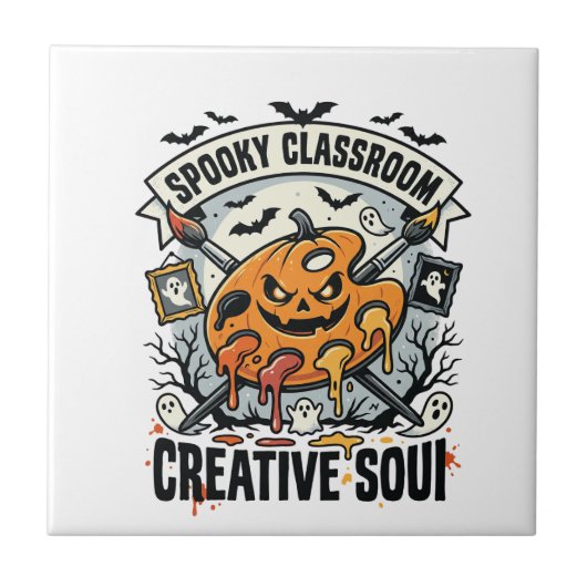 Carreau Professeur d'art Halloween Classe effrayante (Devant)
