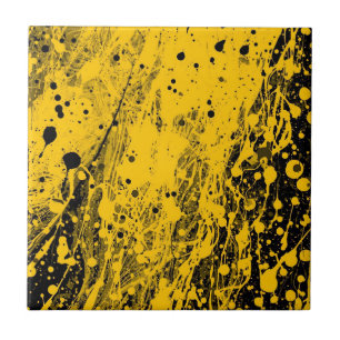 Carreau Projections de peinture noire et jaune