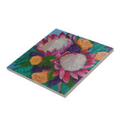 Carreau Protéas géantes et Roses oranges (Côté)