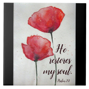 Carreau Psaume 23:3 Il rétablit mon âme, Bible Verse Flora