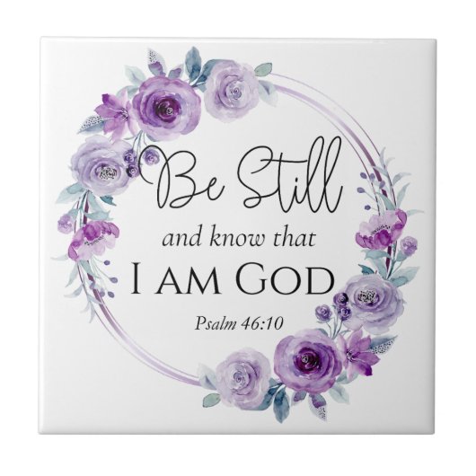 Carreau Psaume 46:10 Be Still and Know Bible Purple Floral (Devant)