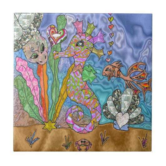 Carreau Psychedelic Seahorse Sea Turtle Art (Devant)