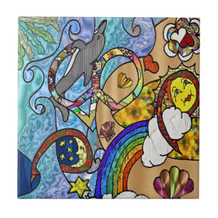 Carreau Psychédélique des années 60 rétro Sur la Plage cér