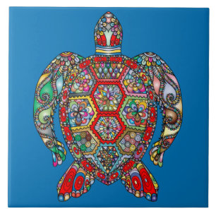 Carreau Psychédélique Tortue de mer Art Carrelage en céram