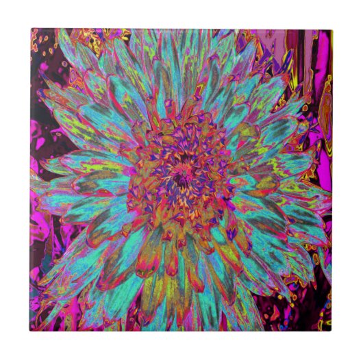 Carreau Psychédélique Turquoise Bleu Abstrait Dahlia décor (Devant)