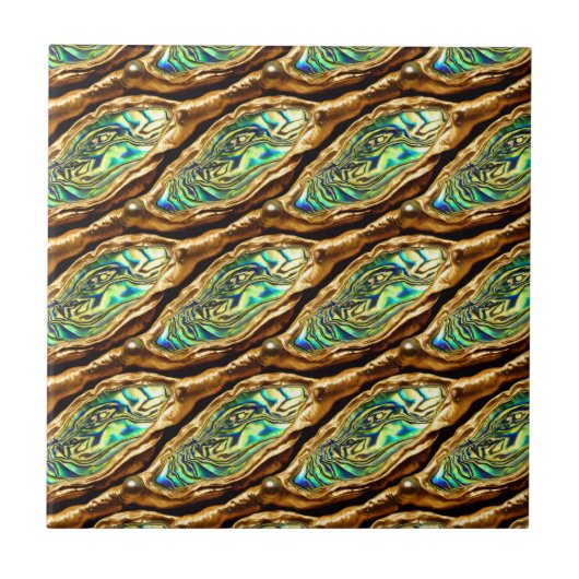 Carreau Puau shell or bleu vert brillant motif chic (Devant)