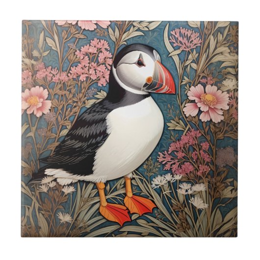 Carreau Puffin Et Fleurs Éthridées De Mer William Morris (Devant)