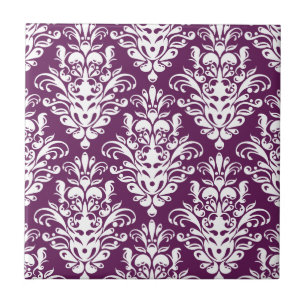 Carreau Purple chaud et blanc Élégant modèle de Damas