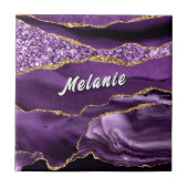 Carreau  Purple Gold Glitter Ceramic Tile Gift Custom Name (Devant)