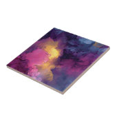 Carreau Purple Magenta Gold Alcohol Ink Nebula Flow (Côté)