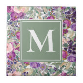 Carreau Purple Rose Sauge Vert Fleurs Boho Monogramme   (Devant)