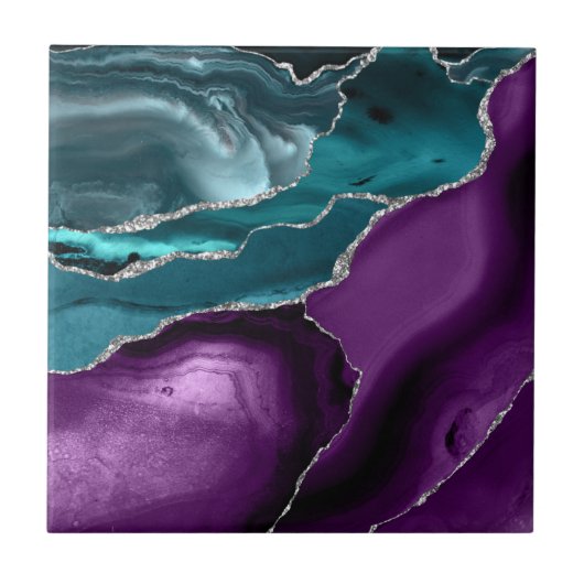 Carreau Purple Turquoise Blue Agate Parties scintillant en (Devant)