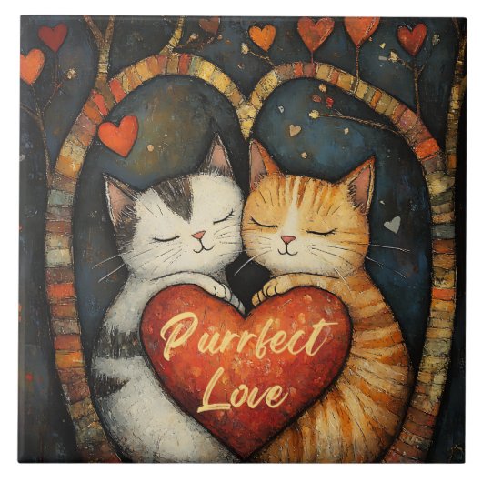Carreau Purrfect Love A Cosy Cat Embrasser Artwork (Devant)