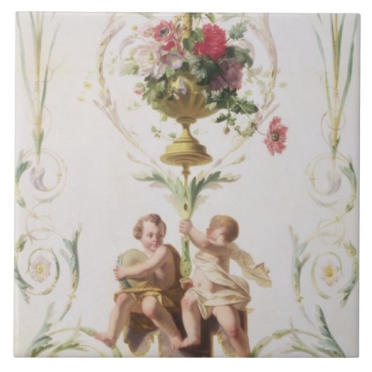 Carreau Putti parmi des butins des fleurs et du feuille (Devant)