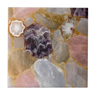 Carreau Quartz rose, Améthyste, Géode Blanc, Impression de