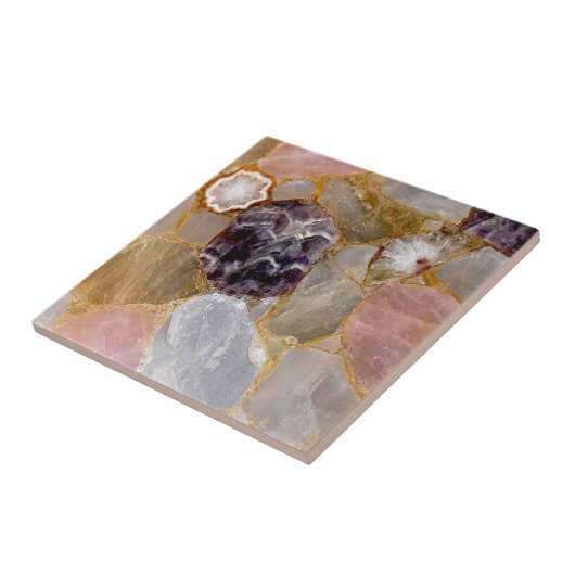 Carreau Quartz rose, Améthyste, Géode Blanc, Impression de (Côté)