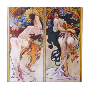 Carreau Quatre saisons par art déco Nouveau d'Alfons Mucha