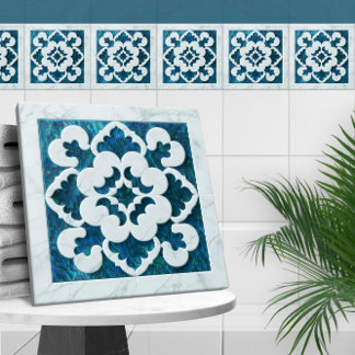 Carreau Quatrefoil marocain Abalone Shell et Marbre blanc