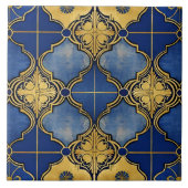 Carreau Quatrefoils Motifs marocains Bleu et or (Devant)