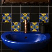 Carreau Quatrefoils Motifs marocains Bleu et or