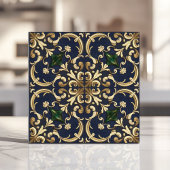 Carreau Queen Esther Damask Soll Marine Blue Gold