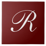 Carreau R Monogramme, blanc sur rouge foncé,<br><div class="desc">Lettre blanche classique Monogramme sur Arrière - plan marron,  R.</div>