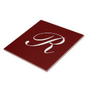 Carreau R Monogramme, blanc sur rouge foncé, (Côté)