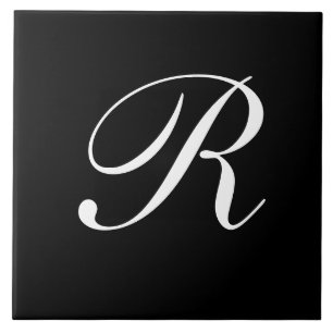 Carreau R Monogramme initial blanc sur noir