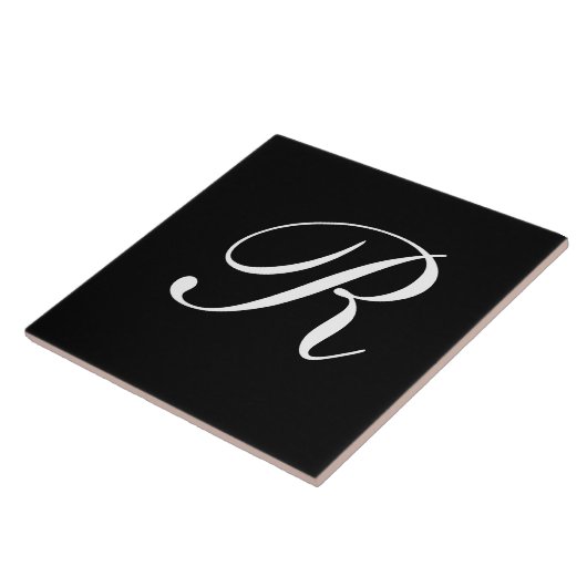 Carreau R Monogramme initial blanc sur noir (Côté)