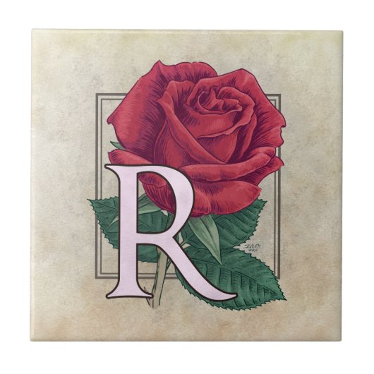 Carreau R pour le monogramme floral Rose (Devant)
