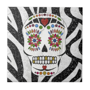 Carreau RAB Rockabilly Sugar Skull on Zebra