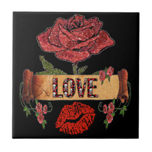 Carreau RAB Rockabilly Valentine Roses, Love & Lipstick
