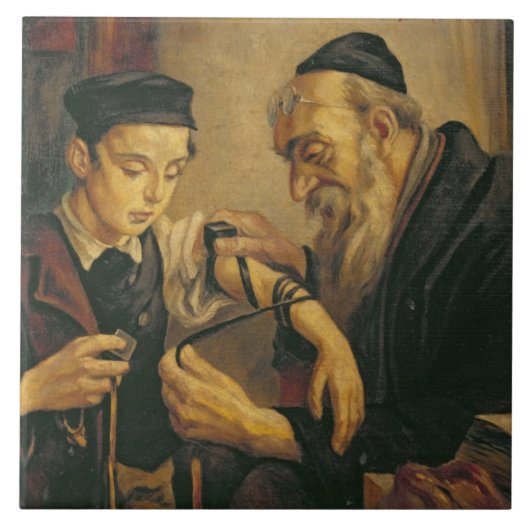 Carreau Rabbin attachant les phylactères au bras d'un (Devant)