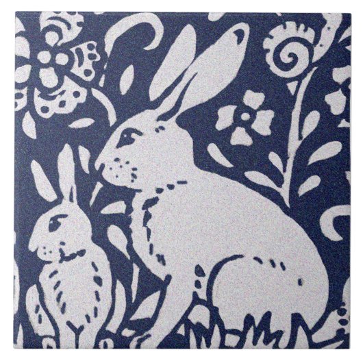 Carreau Rabbit Bleu Gris Granit Pierre Bois Animal Art (Devant)