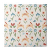 Carreau Rabbits Fleur sauvage Motif d'art populaire (Devant)