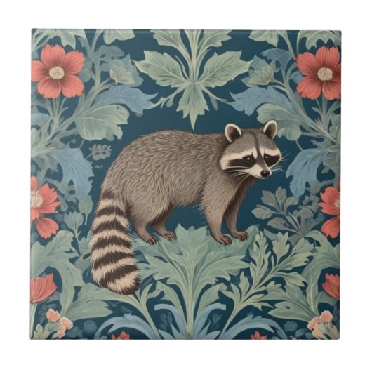 Carreau Raccoon William Morris style droite face floral (Devant)