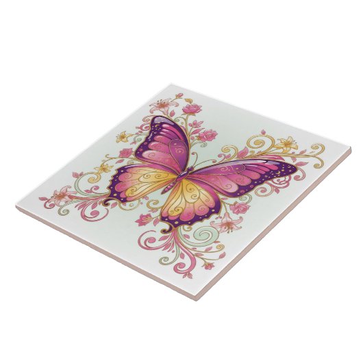 Carreau Radiant Butterfly Floral Pat#4 Magenta ID1222 (Côté)